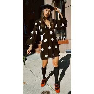 NEW Faithfull The Brand Women’s US 10 Blythe Mini Dress In Veia Polka Dot Choco